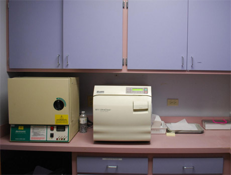 This is our sterilization room. Each instrument is washed, cleaned, dried, and packed into separate container just for you!